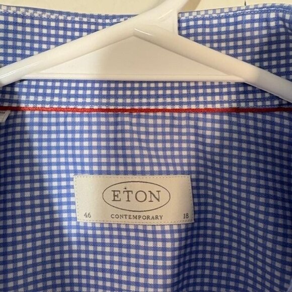 Eton Shirt Mens 18 46 Blue Gingham Check Contemporary York Dress Button Front - Picture 3 of 8